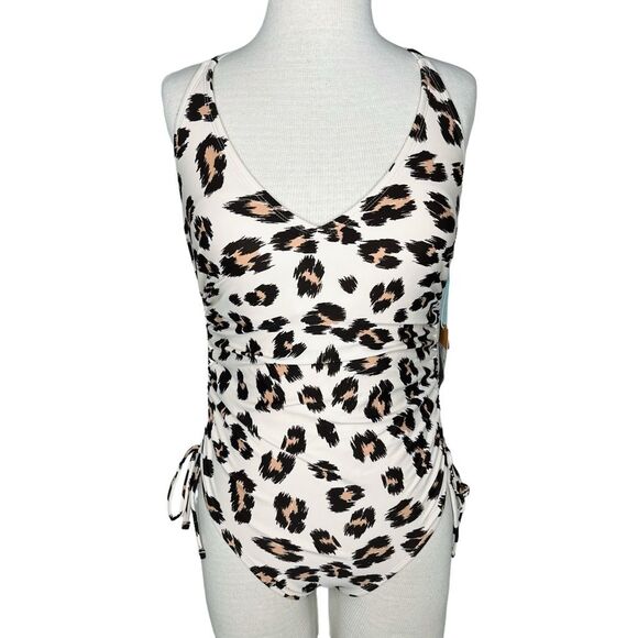 NWT Kona Sol One Piece Swimsuit sz S * Cheetah Animal Print Ruched Sides - Picture 1 of 6